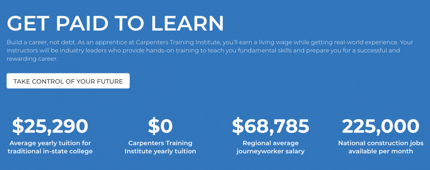 Get Paid to Learn_Carpenters Training Institute graphic
